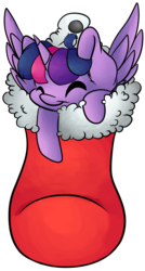 Size: 1862x3482 | Tagged: safe, artist:cutepencilcase, twilight sparkle, alicorn, pony, g4, christmas stocking, commission, cute, eyes closed, female, silly, silly pony, smiling, solo, twiabetes, twilight sparkle (alicorn), ych result
