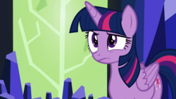 Size: 1366x768 | Tagged: safe, screencap, twilight sparkle, alicorn, pony, g4, what about discord?, concerned, female, mare, puffy cheeks, solo, throne room, twilight sparkle (alicorn), twilight's castle