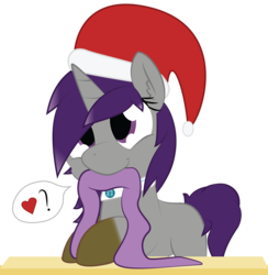 Size: 2000x2046 | Tagged: safe, artist:mintysketch, oc, oc only, oc:aegis heart, pony, clothes, hat, high res, minty's christmas ponies, santa hat, scarf, simple background, solo, speech bubble, transparent background, vector