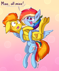 Size: 1920x2318 | Tagged: safe, artist:dsp2003, rainbow dash, spitfire, pegasus, pony, g4, blushing, butt, female, floppy ears, holding a pony, lesbian, open mouth, plot, scared, ship:spitdash, shipping