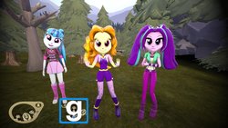 Size: 1191x670 | Tagged: safe, artist:timetimeout, adagio dazzle, aria blaze, sonata dusk, equestria girls, g4, 3d, clothes, evil smile, gmod, grin, skirt, smiling, source filmmaker, the dazzlings