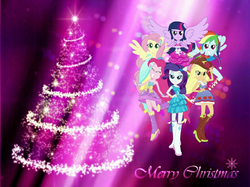 Size: 1600x1199 | Tagged: safe, artist:riofluttershy, artist:theshadowstone, applejack, fluttershy, pinkie pie, rainbow dash, rarity, twilight sparkle, alicorn, equestria girls, g4, boots, christmas, christmas tree, fall formal outfits, high heel boots, holiday, humane five, humane six, mane six, merry christmas, pegasus wings, ponied up, sparkly, sparkly background, twilight ball dress, twilight sparkle (alicorn), wings