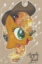 Size: 1024x1542 | Tagged: safe, artist:1049286, applejack, earth pony, pony, g4, bust, female, galaxy mane, portrait, solo, watermark