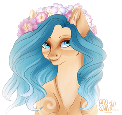Size: 1000x942 | Tagged: safe, artist:kotosova, oc, oc only, oc:oceania, pony, floral head wreath, flower, simple background, solo, white background