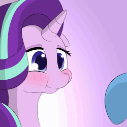 Size: 1000x1000 | Tagged: safe, artist:n0nnny, starlight glimmer, trixie, pony, unicorn, g4, :t, animated, blushing, boop, cute, eye shimmer, female, floppy ears, frame by frame, gif, gradient background, lidded eyes, mare, n0nnny's boops, nose wrinkle, offscreen character, smiling, solo focus