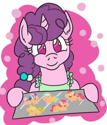 Size: 705x818 | Tagged: safe, artist:jargon scott, bon bon, lyra heartstrings, sugar belle, sweetie drops, oc, oc:stella, oc:sweetheart, pony, g4, cookie, food, solo