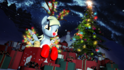 Size: 1920x1080 | Tagged: safe, artist:powdan, derpy hooves, pegasus, pony, g4, 3d, christmas, christmas lights, christmas ornament, christmas stocking, christmas tree, cute, decoration, female, gmod, mare, night, present, rudolph the red nosed reindeer, snow, snowfall, snowman, tree