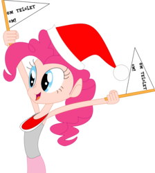 Size: 2020x2255 | Tagged: safe, artist:michaelsety, pinkie pie, human, g4, bahasa indonesia, female, hat, high res, humanized, indonesia, om telolet om, santa hat, sign, simple background, solo, transparent background