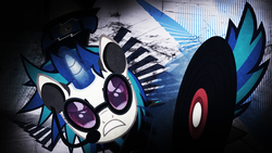 Size: 3840x2160 | Tagged: artist needed, safe, edit, editor:keischa-assili, dj pon-3, vinyl scratch, pony, g4, female, high res, solo, wallpaper