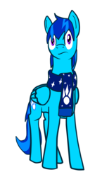 Size: 1109x1917 | Tagged: safe, artist:whitewolf2010, derpibooru exclusive, oc, oc only, oc:comet storm, pegasus, pony, 2017 community collab, derpibooru community collaboration, :/, clothes, looking at you, male, paint tool sai, scarf, simple background, solo, stallion, transparent background