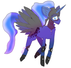 Size: 700x670 | Tagged: safe, artist:itzdatag0ndray, princess luna, pony, g4, cute, ear fluff, female, floppy ears, helmet, raised leg, serious, serious face, short mane, simple background, solo, spread wings, white background
