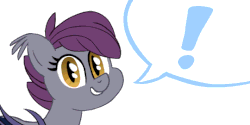 Size: 540x270 | Tagged: safe, artist:1trick, oc, oc only, oc:night stitch, bat pony, pony, ask night stitch, animated, cute, exclamation point, gif, looking at you, open mouth, simple background, smiling, solo, speech bubble, talking, white background