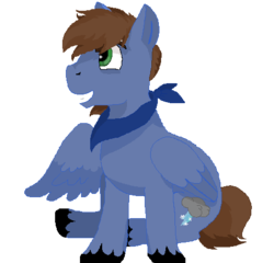 Size: 483x464 | Tagged: safe, artist:naveahadelaine, oc, oc only, oc:pat thundersnow, pegasus, pony, 2017 community collab, derpibooru community collaboration, cute, cutie mark, neckerchief, simple background, solo, transparent background