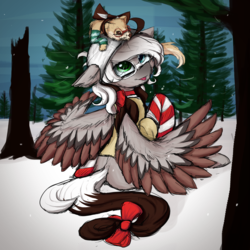 Size: 2160x2160 | Tagged: safe, artist:polakz, oc, oc only, oc:petit, ferret, christmas, clothes, high res, secret santa, snow, socks, striped socks