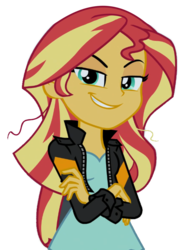 Size: 1888x2634 | Tagged: safe, artist:leirbag-an, sunset shimmer, equestria girls, g4, my little pony equestria girls: friendship games, clothes, crossed arms, female, jacket, leather jacket, simple background, smirk, smug, smugset shimmer, solo, transparent background, vector