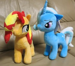 Size: 2245x1984 | Tagged: safe, artist:onlyfactory, sunset shimmer, trixie, pony, unicorn, g4, bootleg, female, irl, mare, photo, plushie