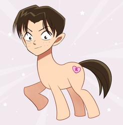 Size: 1000x1020 | Tagged: safe, artist:blueberry-san, earth pony, pony, cursed image, detective conan, human head, male, ponified, raised hoof, simple background, smiling, solo, stallion, wat, white background