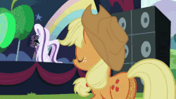Size: 480x270 | Tagged: safe, artist:wissle, edit, edited screencap, screencap, applejack, coloratura, svengallop, twilight sparkle, alicorn, earth pony, pony, g4, the mane attraction, animated, bolt of divine retribution, countess coloratura, death, disintegration, execution, female, flying, gif, glowing horn, horn, i can't believe it's not superedit, lidded eyes, lightning, magic, male, mare, murder, parody, punishment, salute, scene parody, smirk, sound at source, spread wings, stage, stallion, this will end in tears, twilight sparkle (alicorn), waving, youtube link