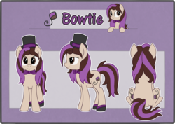 Size: 2820x1994 | Tagged: safe, artist:thebowtieone, oc, oc only, oc:bowtie, earth pony, pony, bowtie, female, hat, mare, reference sheet, solo, top hat