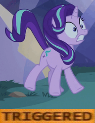Size: 327x426 | Tagged: safe, edit, edited screencap, editor:watermelon changeling, screencap, starlight glimmer, pony, unicorn, g4, to where and back again, female, meme, solo, triggered