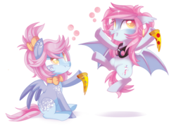 Size: 6709x4776 | Tagged: safe, artist:sorasku, oc, oc only, oc:juna, oc:sweets, bat pony, pegasus, pony, absurd resolution, dexterous hooves, drunk, female, food, hoof hold, mare, pizza, simple background, transparent background