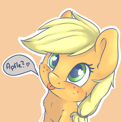 Size: 3200x3200 | Tagged: safe, artist:dbleki, applejack, pony, apple, applebetes, blushing, bust, cheek fluff, chest fluff, cute, female, fluffy, fluffyball, food, hatless, heart, heart eyes, jackabetes, missing accessory, portrait, silly, silly pony, simple background, smiling, solo, sweet dreams fuel, that pony sure does love apples, tongue out, who's a silly pony, wingding eyes