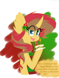 Size: 2400x3200 | Tagged: safe, artist:xxsunsetshimmer23xx, oc, oc only, pony, christmas, high res, holly, magical lesbian spawn, offspring, parent:sunset shimmer, parent:twilight sparkle, parents:sunsetsparkle, solo