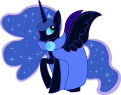 Size: 1164x919 | Tagged: safe, artist:child-of-sun-flowers, nightmare moon, alicorn, pony, g4, asgoluna, asgore dreemurr, female, nicemare moon, raised hoof, simple background, solo, spread wings, undertale