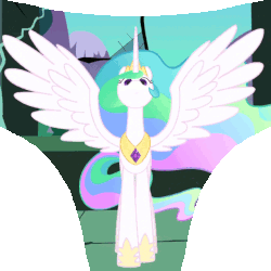 Size: 870x870 | Tagged: safe, edit, edited screencap, screencap, princess celestia, pony, friendship is magic, g4, season 1, animated, castle of the royal pony sisters, cropped, female, gif, introduction, looking at you, looking down, majestic, mountain, solo, spread wings, tree, vine, window