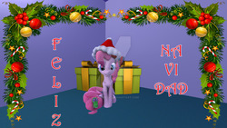 Size: 1024x576 | Tagged: safe, artist:juanjobelic, pinkie pie, earth pony, pony, g4, 3d, female, holly, solo, spanish, watermark