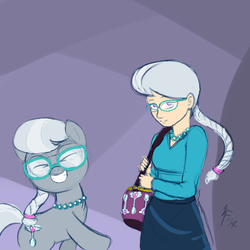 Size: 1000x1000 | Tagged: safe, artist:aa, silver spoon, human, g4, braid, clothes, female, grin, happy, humanized, jewelry, necklace, older, older silver spoon, raised hoof, self ponidox, skirt, smiling, teenager