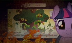 Size: 913x554 | Tagged: safe, twilight sparkle, g4, explore equestria, fire, golden oaks library, pure unfiltered evil, this will end in tears