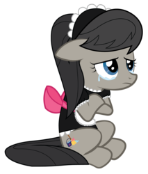 Size: 1292x1516 | Tagged: safe, artist:mrumbrellacorps, oc, oc only, oc:lowly servant, earth pony, pony, g4, bow, clothes, crying, cutie mark, female, implied transformation, implied transgender transformation, maid, male to female, mare, rule 63, sad, simple background, solo, transparent background, vector