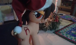 Size: 2560x1536 | Tagged: artist needed, safe, oc, oc only, oc:maría teresa de los ponyos paguetti, pony, bedroom eyes, christmas, customized toy, irl, photo, plushie, solo, toy