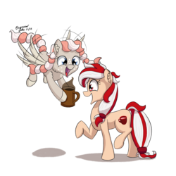 Size: 2000x2000 | Tagged: safe, artist:floofyfoxcomics, oc, oc only, oc:peppermint mocha, oc:peppermint mocha (pegasusjedi), earth pony, pegasus, pony, coffee, high res, peppermint mocha, simple background, transparent background