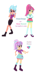 Size: 736x1348 | Tagged: safe, artist:berrypunchrules, frosty orange, sour sweet, oc, oc:parfait freeze, equestria girls, g4, belly button, boots, clothes, cute, fusion, fusion:frosty orange, fusion:sour sweet, mary janes, midriff, multiple arms, ponytail, shoes, shorts, skirt, socks