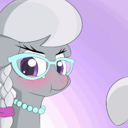 Size: 1000x1000 | Tagged: safe, artist:n0nnny, silver spoon, sweetie belle, pony, g4, :p, :t, animated, blushing, boop, braid, cute, eye shimmer, female, filly, floppy ears, frame by frame, gif, glasses, gradient background, jewelry, looking away, n0nnny's boops, necklace, nose wrinkle, pearl necklace, scrunchy face, silverbetes, solo focus, tongue out