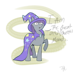 Size: 1280x1280 | Tagged: safe, artist:goldenled, maud pie, earth pony, pony, g4, accessory swap, female, solo, the great and powerful, trixie's cape, trixie's hat