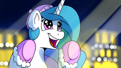 Size: 1920x1080 | Tagged: safe, artist:anticular, princess celestia, alicorn, pony, g4, against glass, christmas, cute, cutelestia, female, glass, happy, hat, mare, open mouth, shiny eyes, solo, youtube link