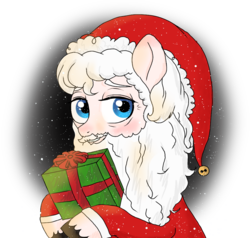 Size: 1011x963 | Tagged: safe, artist:unoriginai, oc, oc only, pony, christmas, holiday, present, santa claus, santa hooves, snow, solo