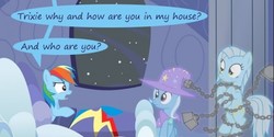 Size: 600x300 | Tagged: safe, artist:evil-dec0y, rainbow dash, trixie, oc, oc:ghost, ghost, pony, unicorn, comic:trixie vs., g4, a christmas carol, bed, comic, cropped, female, hat, mare, window