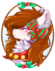 Size: 1030x1343 | Tagged: safe, artist:serenity, oc, oc only, oc:serenity, pony, bell, bell collar, bow, christmas, collar, cute, female, festive, fluffy, holly, jingle bells, mare, pretty, solo