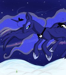Size: 1080x1224 | Tagged: artist needed, safe, princess luna, pony, g4, female, flying, night, practice drawing, snow, solo, stars