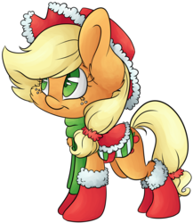 Size: 5248x6048 | Tagged: safe, artist:cutepencilcase, applejack, earth pony, pony, g4, absurd resolution, boots, christmas, clothes, cowboy hat, cute, female, freckles, hat, jackabetes, saddle, scarf, smiling, solo, stetson, tack