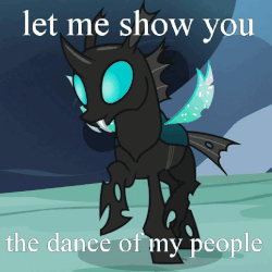 Size: 517x517 | Tagged: safe, edit, edited screencap, screencap, thorax, changeling, g4, to where and back again, animated, blinking, caption, dancing, gif, image macro, let me show you the dance of my people, male, meme, solo, turning