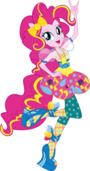Size: 8271x15643 | Tagged: safe, artist:sugar-loop, pinkie pie, equestria girls, g4, absurd resolution, bow, clothes, female, hair bow, lipstick, looking at you, open mouth, ponied up, pony ears, raised leg, simple background, smiling, solo, transparent background, vector