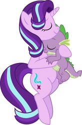 Size: 1390x2121 | Tagged: safe, artist:twifight-sparkill, spike, starlight glimmer, dragon, g4, cuddling, cute, eyes closed, hug, love, male, ship:sparlight, shipping, simple background, sleeping, smiling, snuggling, straight, vector, white background