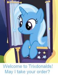 Size: 403x516 | Tagged: safe, edit, edited screencap, screencap, trixie, pony, unicorn, g4, to where and back again, cropped, drive thru, female, mare, solo