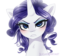 Size: 1280x960 | Tagged: safe, artist:sugarberry, rarity, pony, unicorn, g4, alternate hairstyle, angry, blushing, eyeshadow, female, looking at you, makeup, mare, solo
