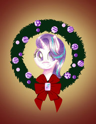 Size: 800x1035 | Tagged: safe, artist:flutterluv, starlight glimmer, pony, g4, bust, christmas, christmas wreath, female, portrait, solo